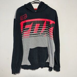 Fox Racing Heritage Forged Hoodie Men’s Large Black Gray Red Pullover Sweatshirt